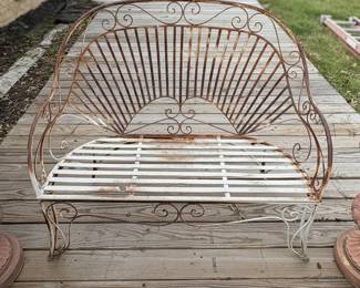 Antique Wrought Iron Fan-Shaped Back Garden Bench