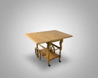 Vintage Colonial Style Wooden Drop Leaf Tea Cart with Spoke Wheels