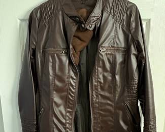 Women's Brown Faux Leather Moto Jacket with Quilted Details