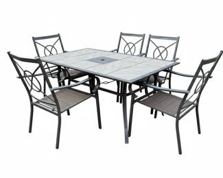 Tile Top Patio Dining Set with 2 Swivel Chairs and 4 Side chairs.