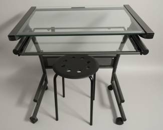 Yaheetech Adjustable Glass Drafting Table with Stool