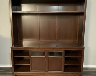 Dark Wood Entertainment Center with Integrated TV Stand and Hutch