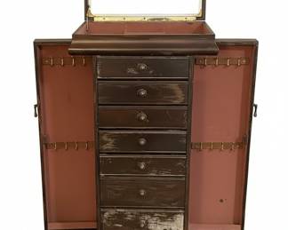 Vintage Wooden Jewelry Armoire with Mirror