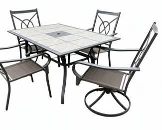 Tile Top Patio Dining Set with 2 Swivel Chairs and 4 Side chairs.