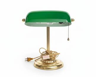 Vintage Brass Banker's Lamp with Green Glass Shade