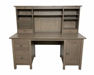 Gray Wash Pine Wood Desk with Hutch (Ikea Hemnes Style)