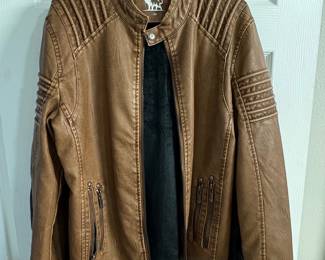 Men's Distressed Brown Faux Leather Moto Jacket with Lion Logo