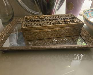 Vintage Vanity Mirror & Tissue Box