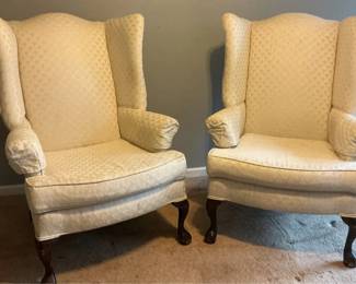 2 Queen Anne Style Wingback Chairs 