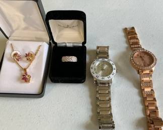 005 2 Watches, Ring, And Earring Necklace Set
