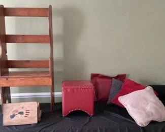 Pillows, Ottoman, Wood Bench  More
