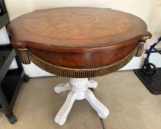 59 Vintage Louis XVI Style Gueridon Bouillotte Marquetry Mahogany Table