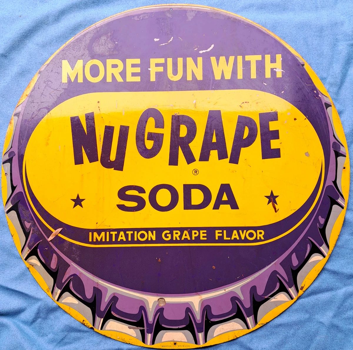 RARE 36" NU GRAPE NUGRAPE METAL ENAMEL BUTTON SIGN