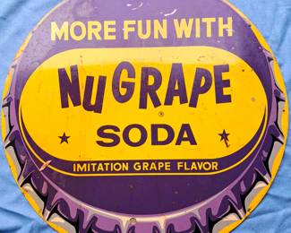 RARE 36" NU GRAPE NUGRAPE METAL ENAMEL BUTTON SIGN