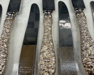 12 Kirk Sterling Handle Repousse Knives