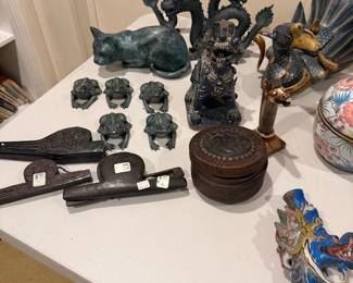 Carved Decorative Items; Japanese Bronze Figures