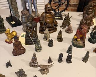Thai Buddha Amulets; Mounted Bronze Hand; Various Bronze Figures