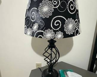 Black and White Floral Embroidered Drum Lampshade