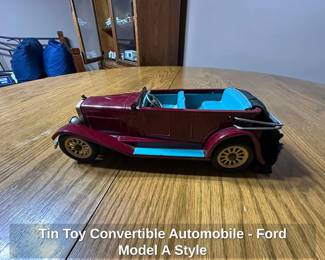 Tin Toy Convertible Automobile  Ford Model A Style