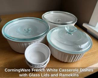 CorningWare French White Casserole Dishes with Glass Lids and Ramekins