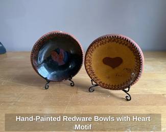 HandPainted Redware Bowls with Heart Motif