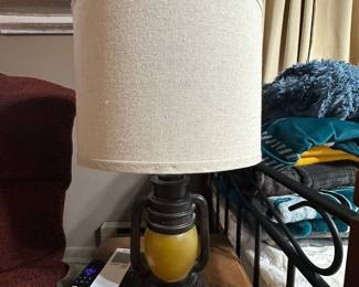 Rustic Lantern Table Lamp with Oatmeal Shade