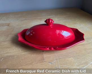 French Baroque Red Ceramic Dish with Lid