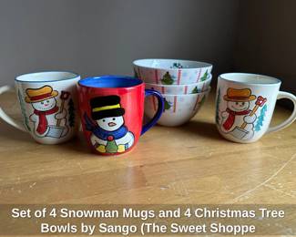 Set of Snowman Mugs and Christmas Tree Bowls by Sango The Sweet Shoppe Collection