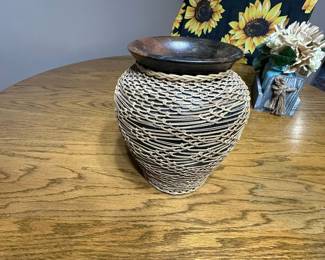 Terracotta Vase with Woven Rattan Overlay