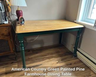 American Country Green Painted Pine Farmhouse Dining Table