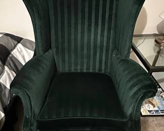 Dark Green Velvet Channel Tufted Wingback Armchair