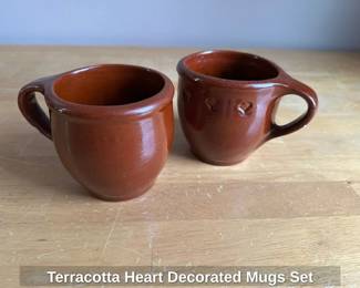 Terracotta Heart Decorated Mugs Set