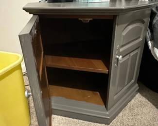Gray Painted Pedestal Side Table with Cabinet second image