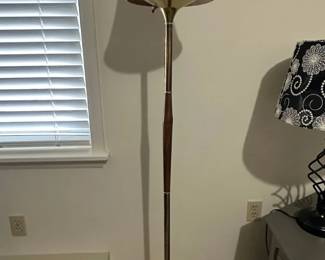 MidCentury Modern Brass and Wood Floor Lamp