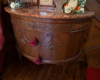 Antique French Louis XVI Style Demilune Mahogany Sideboard with Marble Top
