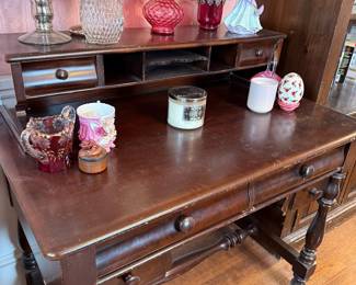 Antique Walnut Writing Desk with Hutch
