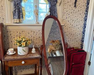Antique Oval Cheval Mirror with Mahogany Finish