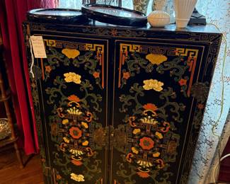 Vintage Asian Polychrome Lacquered Cabinet