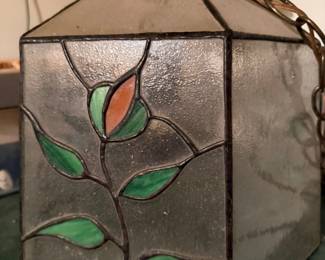 Vintage Stained Glass Hanging Lamp Shade with Floral Motif