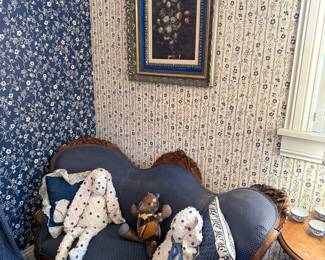 Antique Rococo Revival Sofa with Floral Still Life Painting