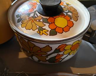 Vintage San Ignacio Flowers Floral Retro Enameled Sauce Pan