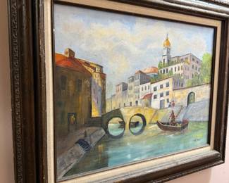 Venetian Canal Scene Painting by R. Boron