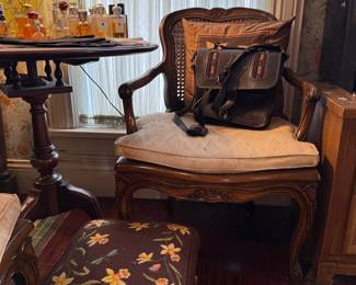 Vintage Needlepoint Footstool with Floral Motif