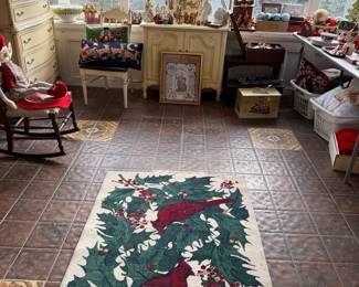 Christmas Holly and Cardinal Hooked Rug