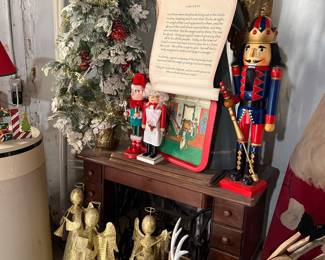 Vintage Christmas Nativity Scene with Nutcrackers, Angels, and Bible Verse Scroll