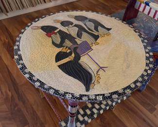 Whimsical Penguin Family Round Side Table