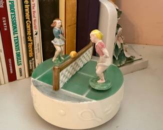 Vintage Ceramic Tennis Scene Music Box/Figurine