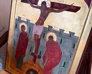 Byzantine Icon of the Crucifixion with Greek Inscriptions