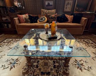 Italian Regency Bobbin Glass Top Gold Gilt Coffee Table