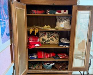 Antique Carved Oak Cabinet with Wire Mesh Doors